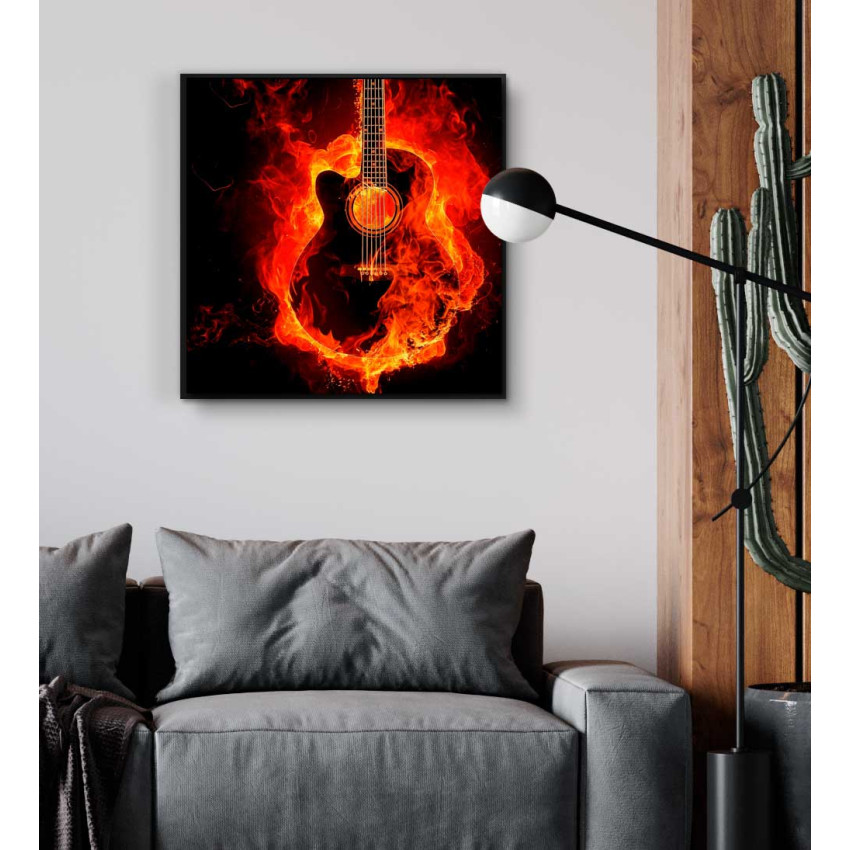 Burning guitar music poster