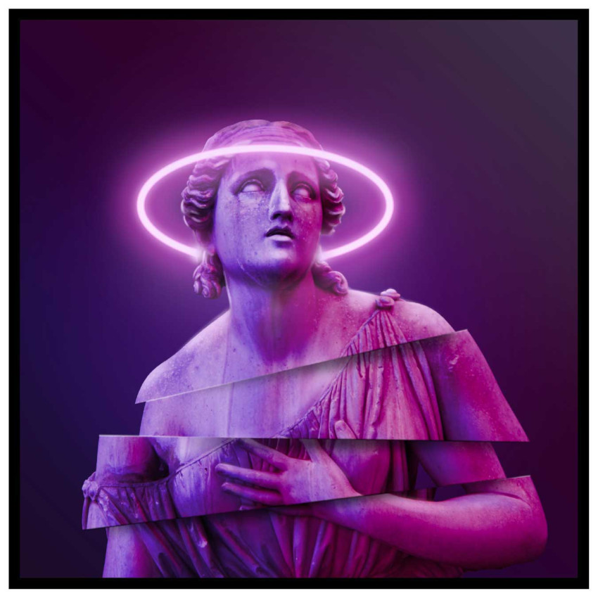 Cyberpunk staty - Kvadratisk lila poster