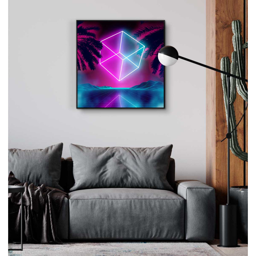 Cyberpunk kub - Kvadratisk neonf&auml;rg poster