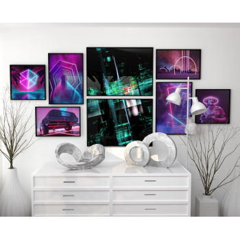 Neonljus & sportbil - Grafisk poster