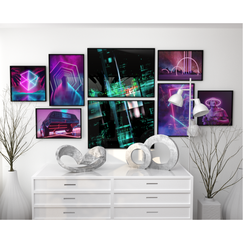 Neonljus & sportbil - Grafisk poster