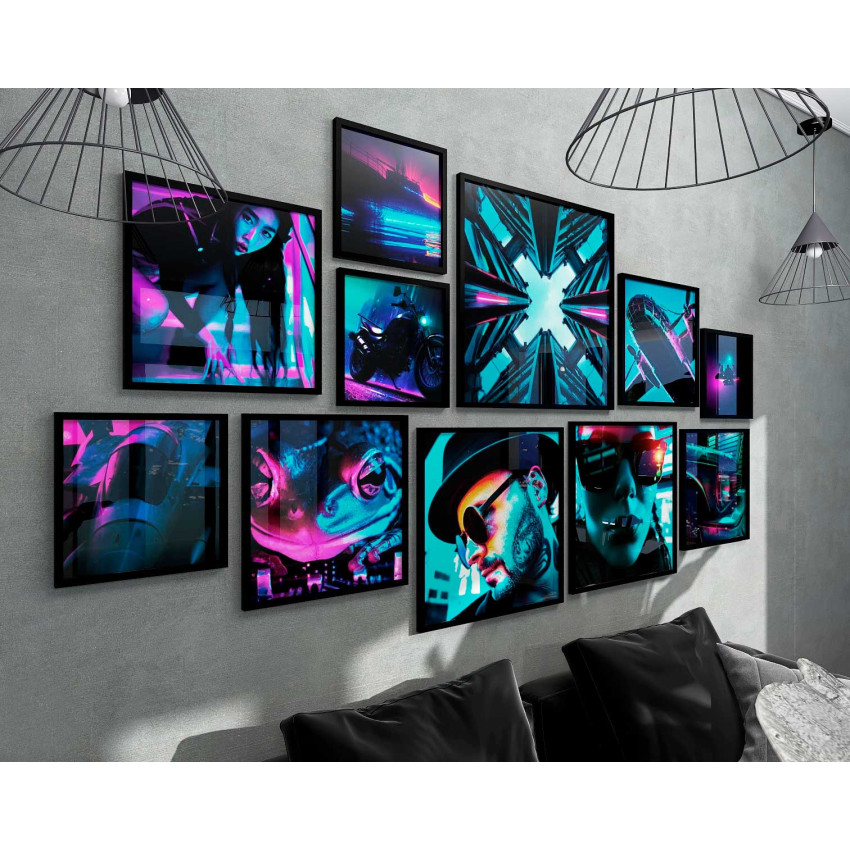 Cyberpunk Fighter Jet - Fyrkantig poster i neonf&auml;rg