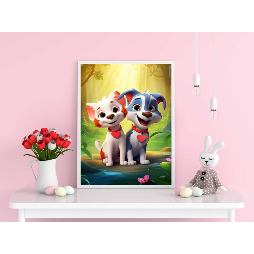 Tecknad hund & katt - Kärleksfull poster