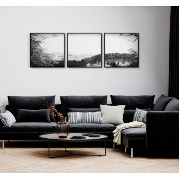 Vinterlandskap i Svartvitt - Tredelad Poster