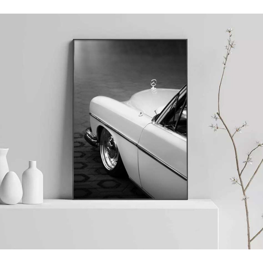 Vit klassisk Mercedes - Svartvit bilposter