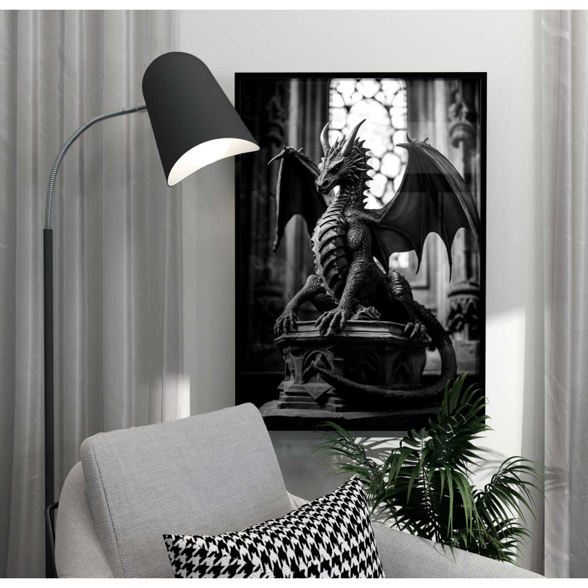 Dragon Statue - B/W Poster