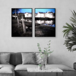 Parkbänk vid vattnet - Tvådelad tavla