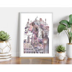 Städer i vattenfärg - Rosa stadsmotiv