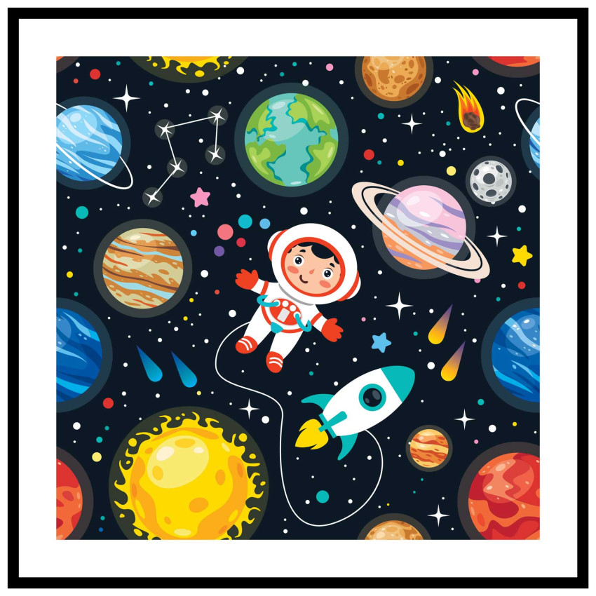 Cartoon space kids room poster