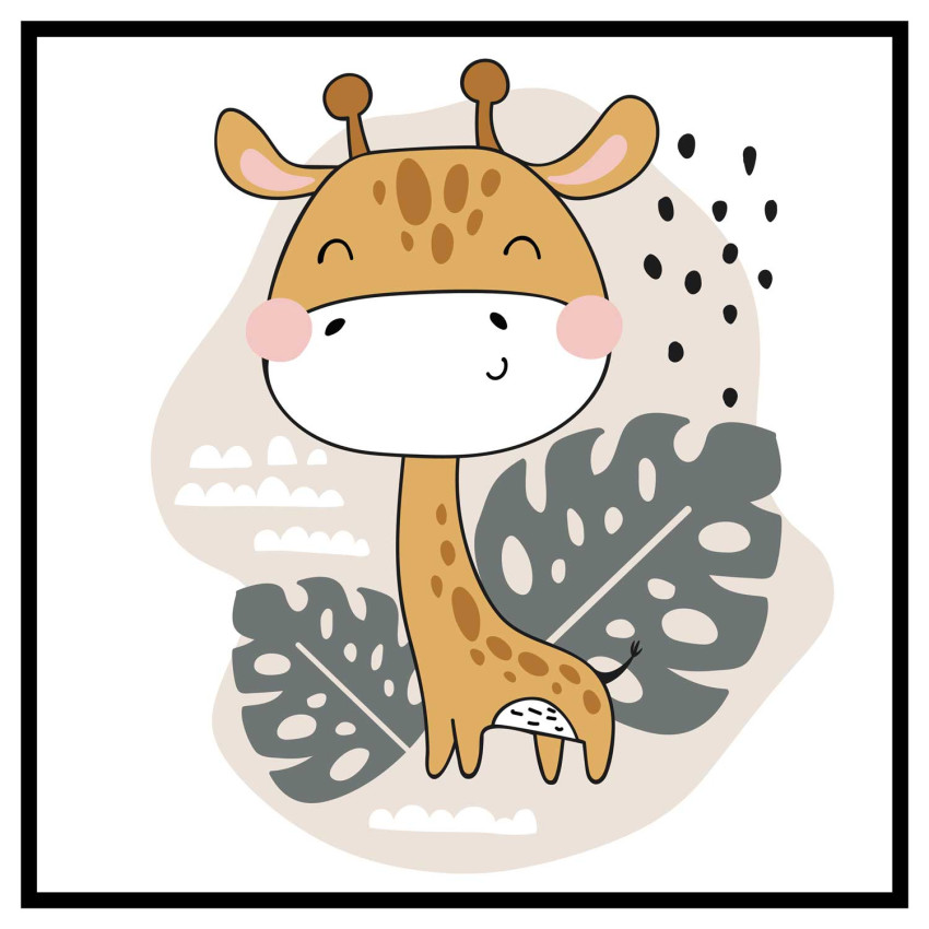Tecknat djungeldjur giraff - Kvadratisk barntavla