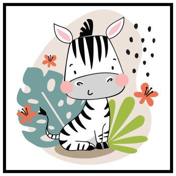 Tecknat djungeldjur zebra - Kvadratisk barntavla