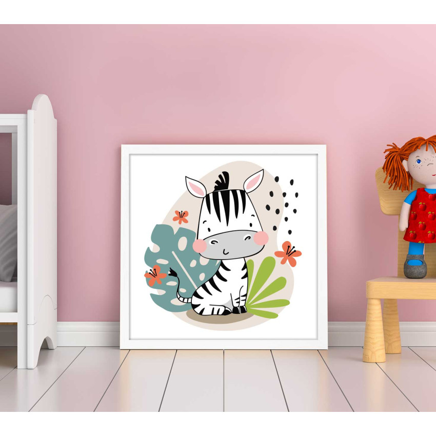 Tecknat djungeldjur zebra - Kvadratisk barntavla