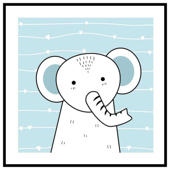 Gullig elefant - Ljusblå kvadratisk barntavla