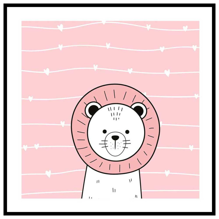 Lejon illustration - Rosa & fyrkantig tavla