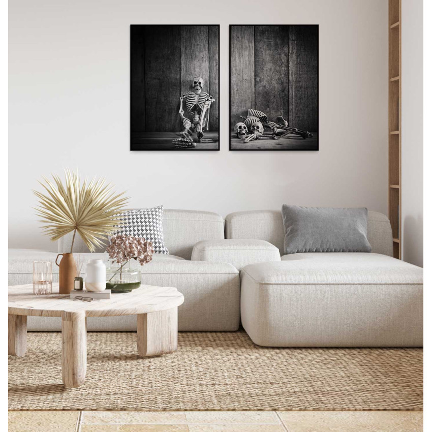 Skulls and Skeletons - Black and White Poster in Two Pieces