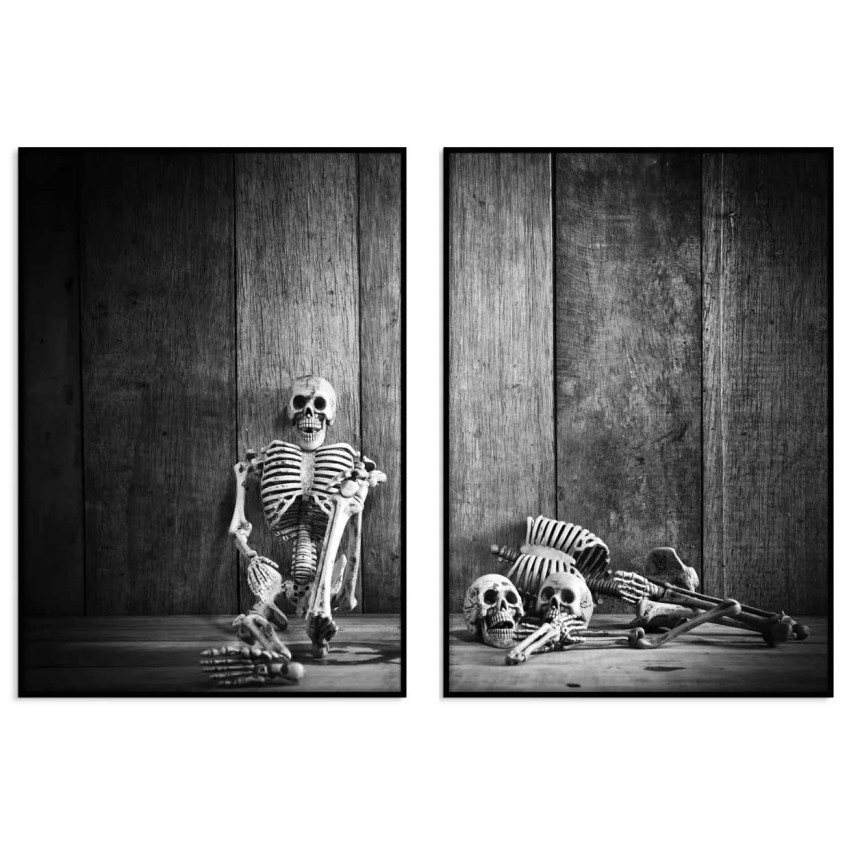 Skulls and Skeletons - Black and White Poster in Two Pieces