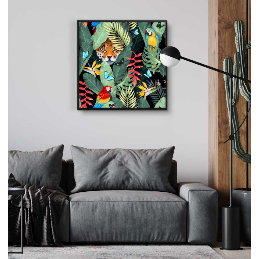 Colorful tiger & butterflies square poster