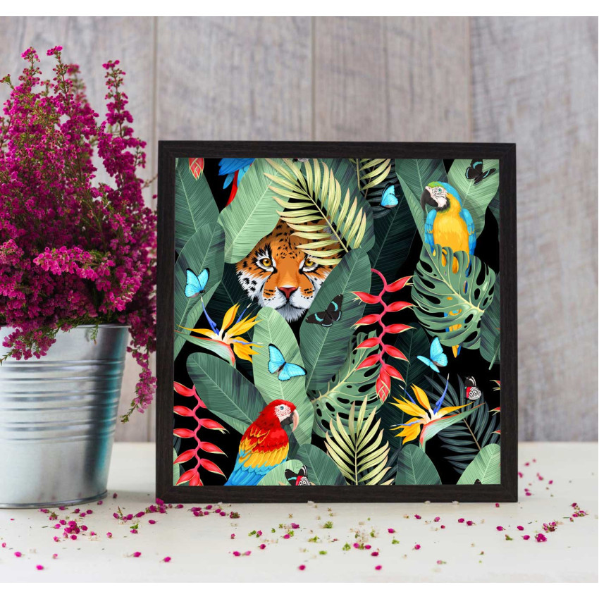 Colorful tiger & butterflies square poster