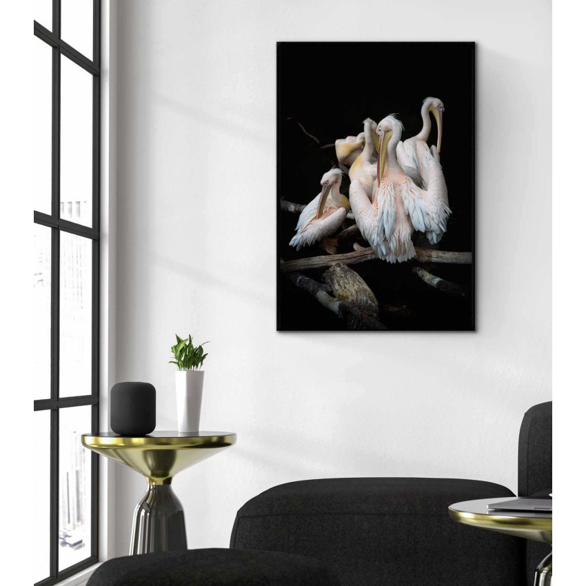 Poster with pink white flamingos