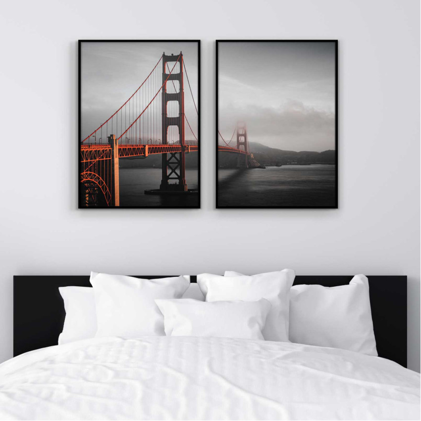 Golden Gate bron - Tvådelad svartvit tavla med färg