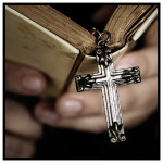 Bok & kristet kors - Kvadratisk brun affisch