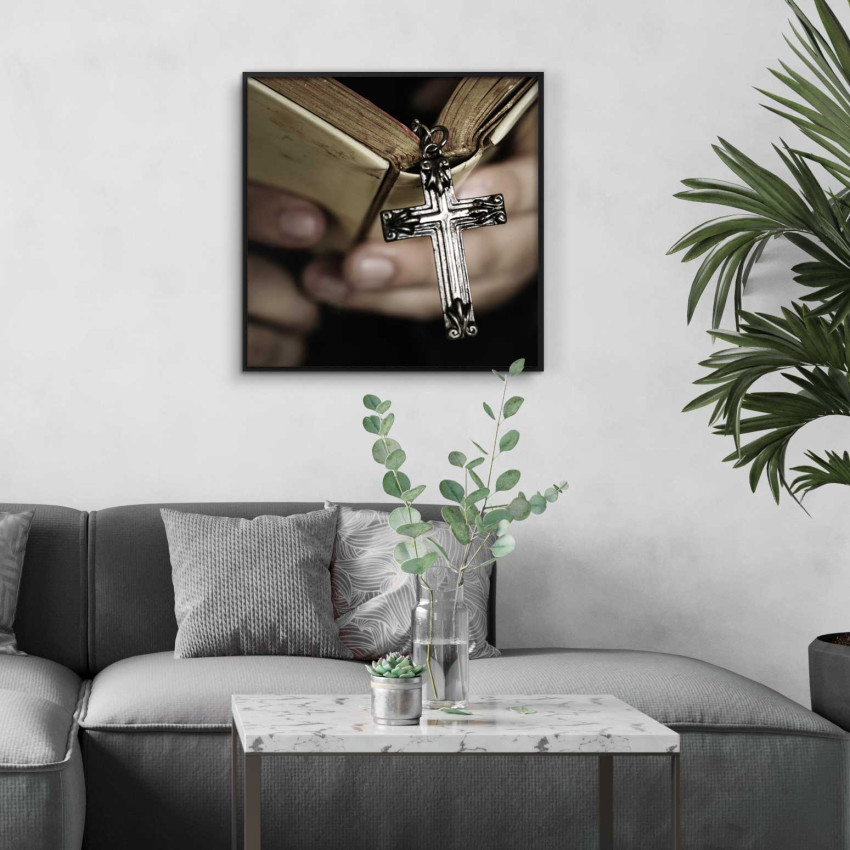 Bok & kristet kors - Kvadratisk brun affisch