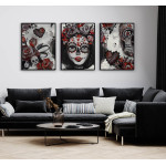 Suger Skull - Black and White Red Three Piece Poster