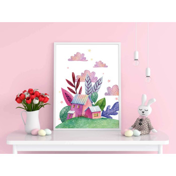 Tecknat landskap - Fantasifull barntavla