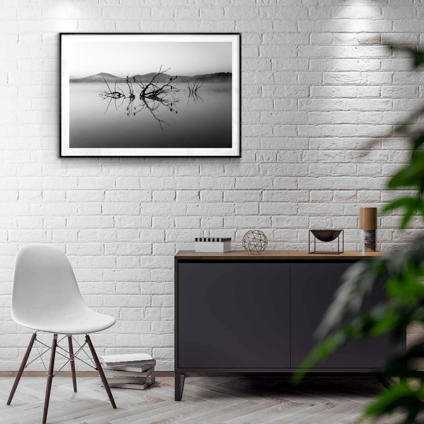 Tree in African Lake - Black and White Poster