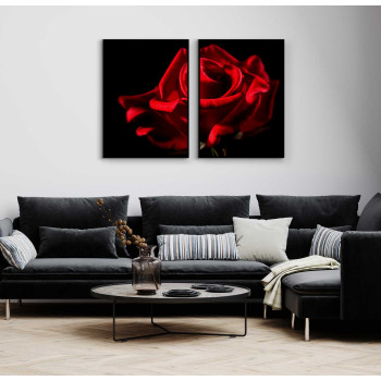 R&ouml;d ros med svart bakgrund - Tv&aring;delad poster tavla