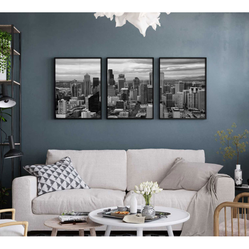 Stadsmotiv Seattle USA - Svartvit print i tre delar