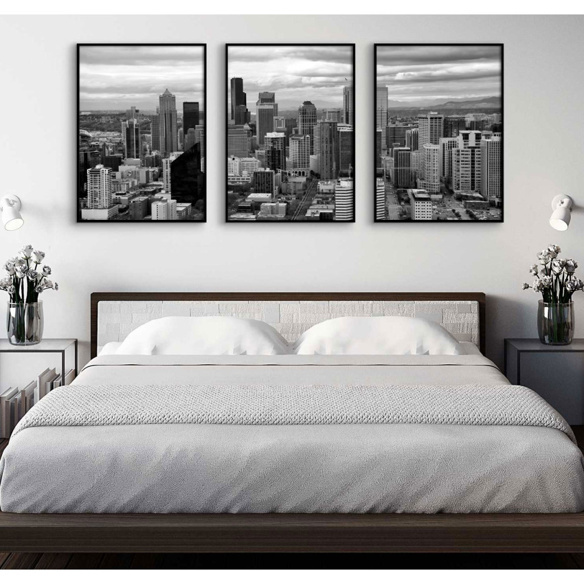 Stadsmotiv Seattle USA - Svartvit print i tre delar