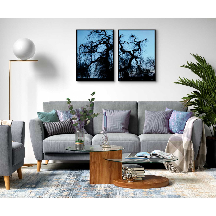 Tr&auml;d silhuett med bl&aring; himmel - Tv&aring;delad poster