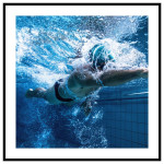 Swimming blue square poster