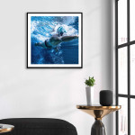 Swimming blue square poster