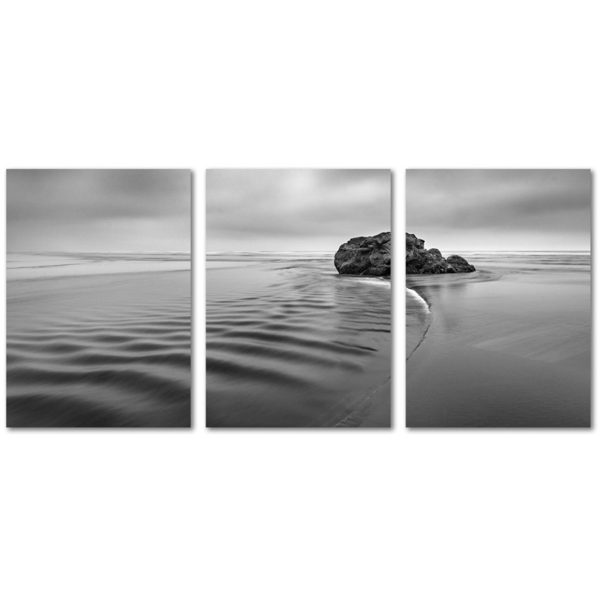 Lugnt hav med små svallvågor - Svartvitt poster set i tre delar