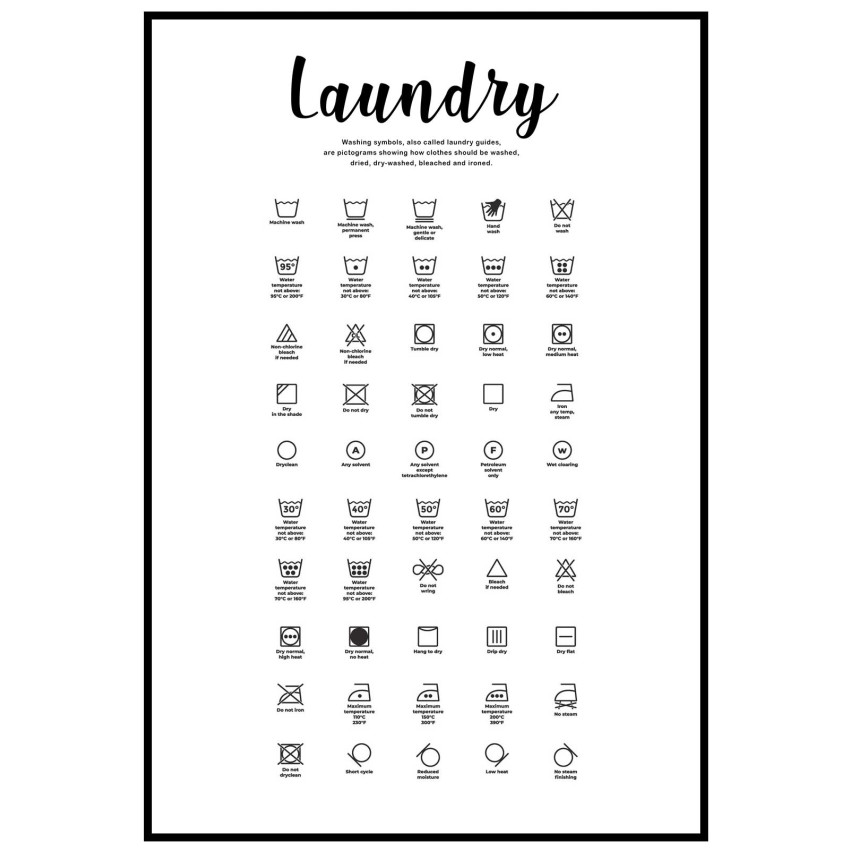 Laundry guide - Poster in black and white