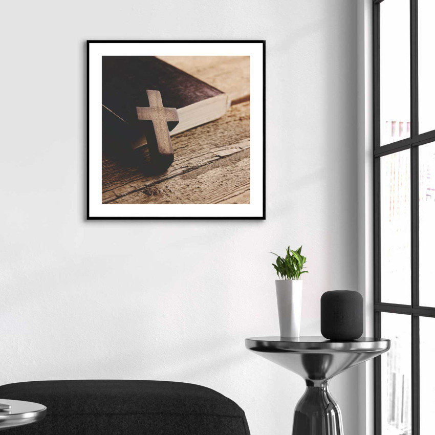 Holy bible & cross brown poster