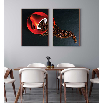 R&ouml;d kaffekopp och kaffeb&ouml;nor - Poster i tv&aring; delar