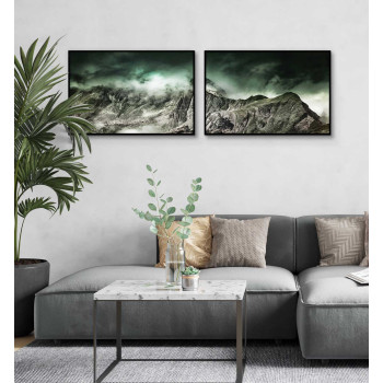 Beautiful Landscape with Mountains in the Fog - Two Piece Poster Set