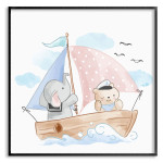 Barntavla med tecknad elefant & björn till havs