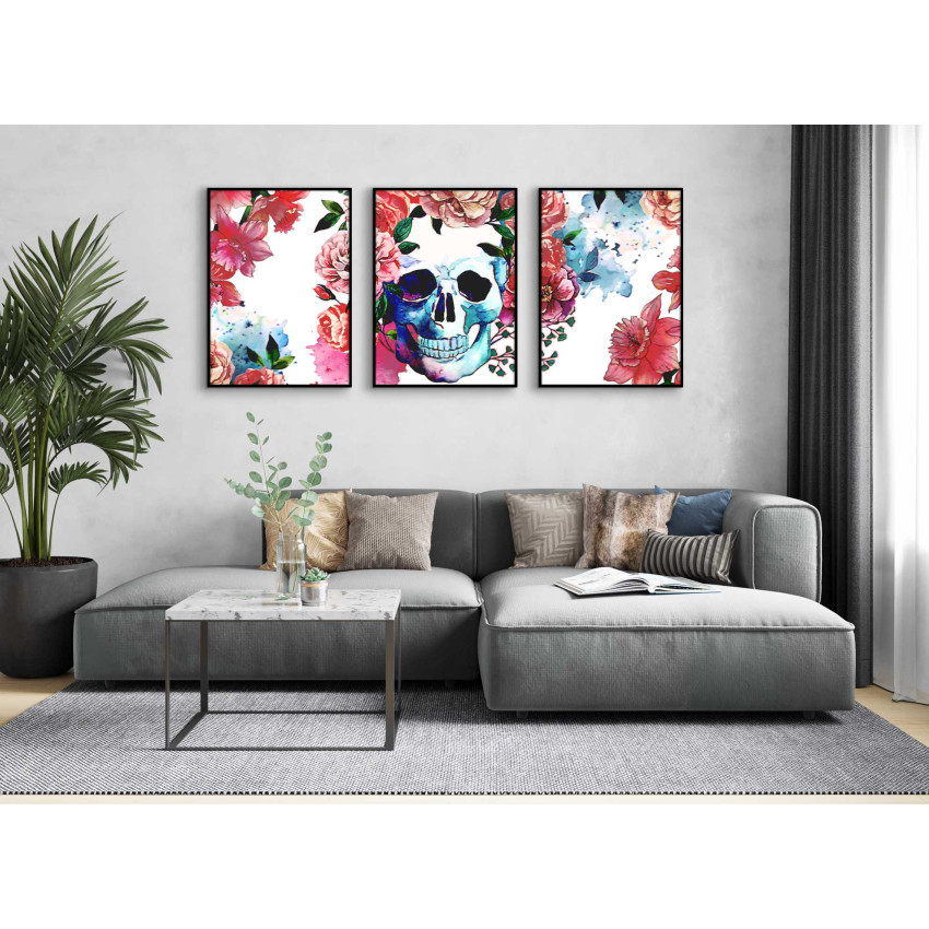 Skull and Flowers - Poster in Three Pieces