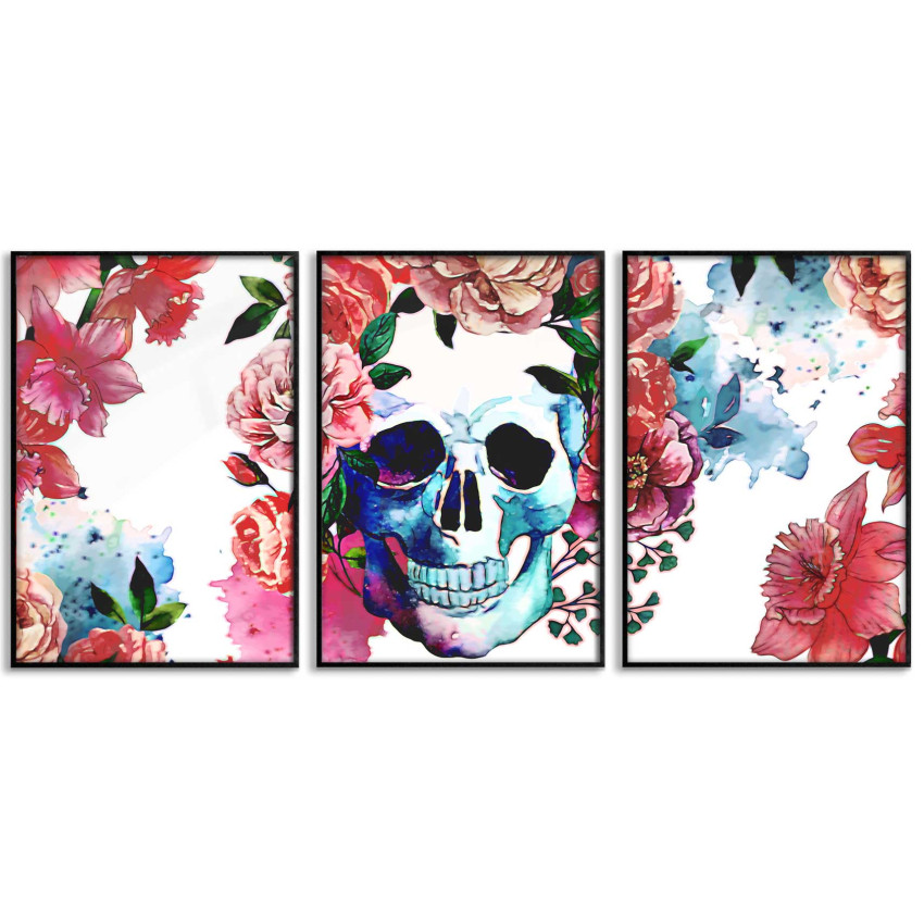 Skull and Flowers - Poster in Three Pieces