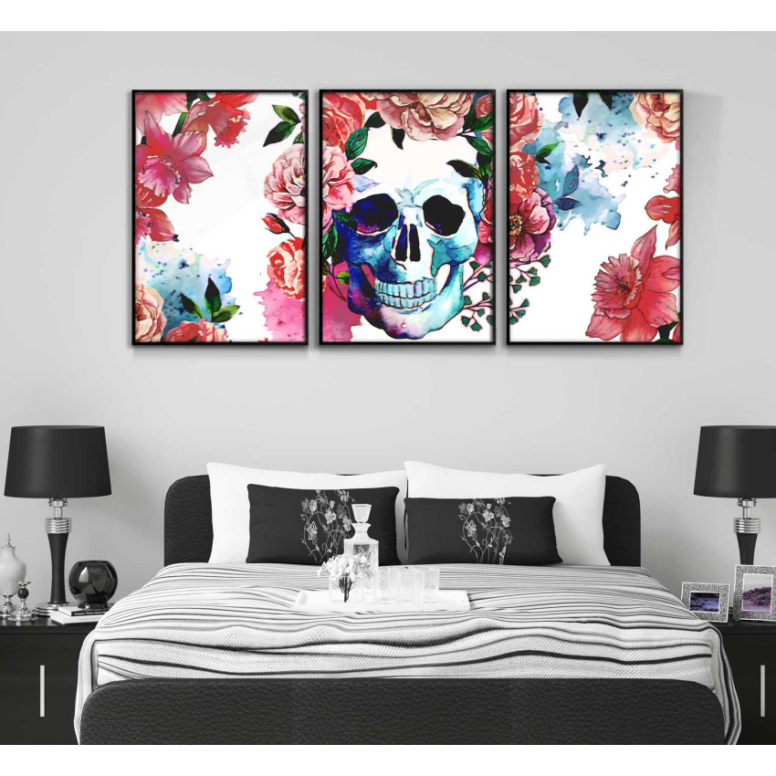 Skull and Flowers - Poster in Three Pieces