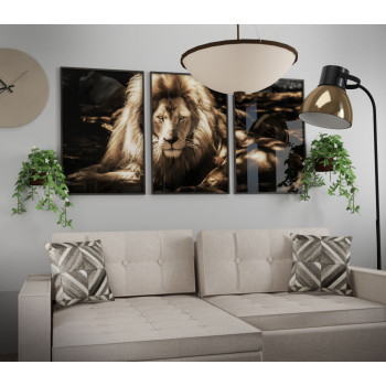 Stor lejon tavla - Tredelat motiv
