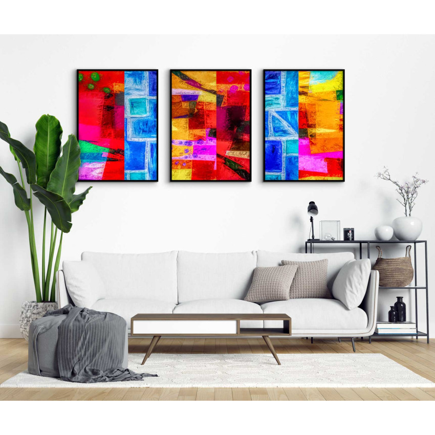 Abstrakt & f&auml;rgglatt - Poster tavla i tre delar