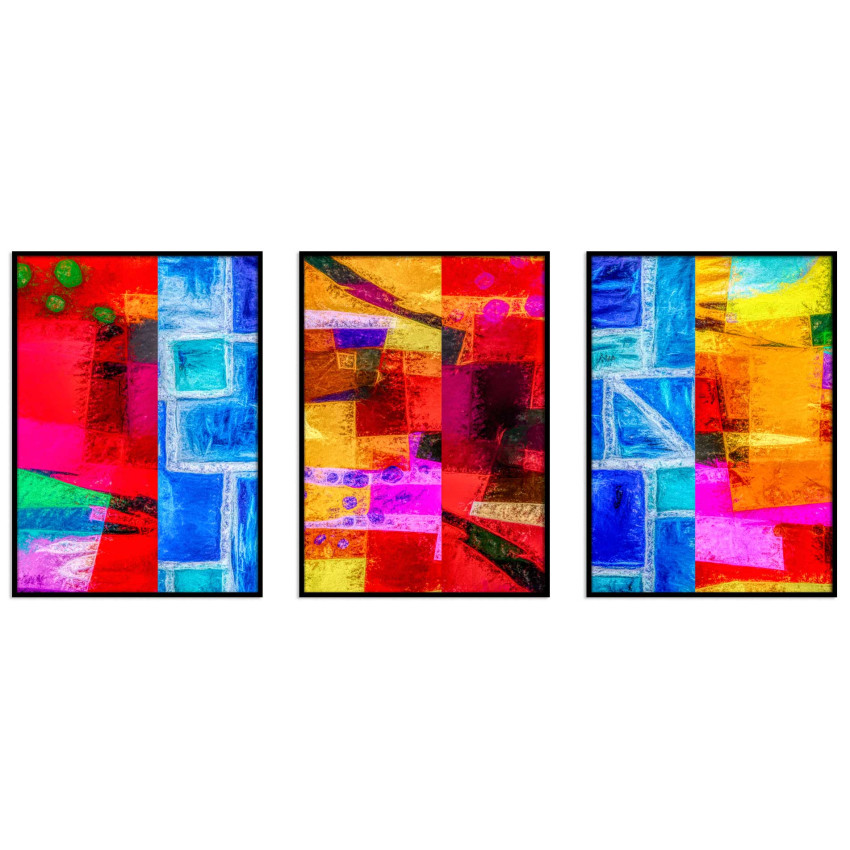 Abstrakt & f&auml;rgglatt - Poster tavla i tre delar