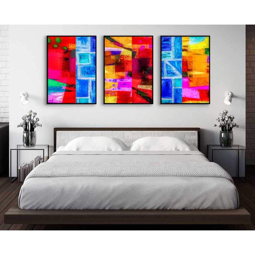 Abstrakt & f&auml;rgglatt - Poster tavla i tre delar