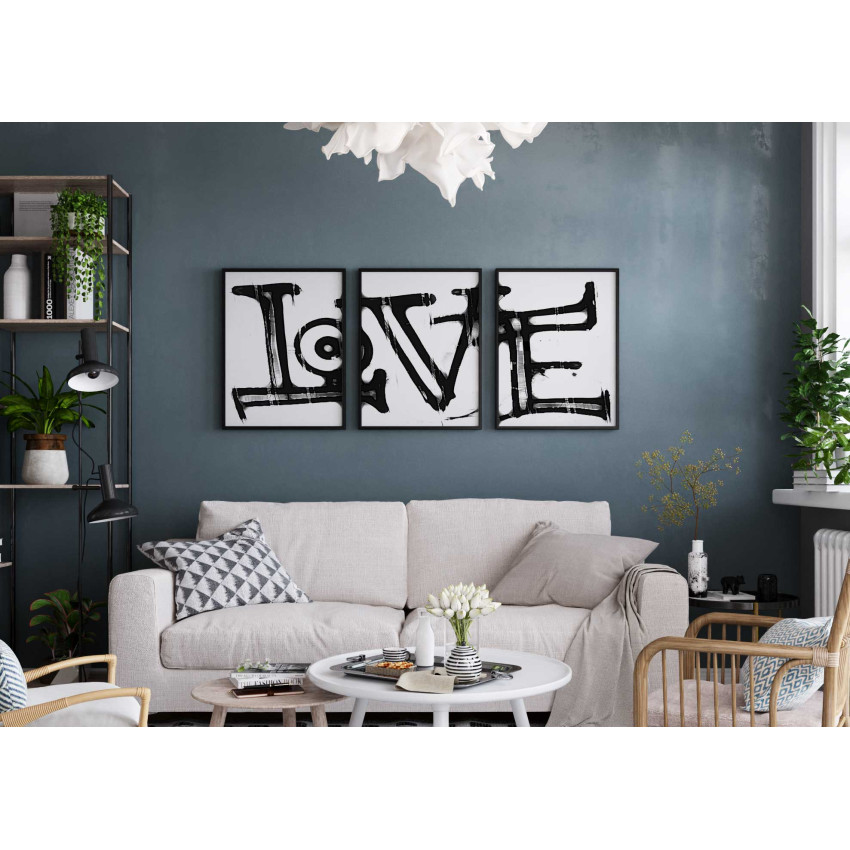 Abstrakt Love - Svartvit tavla i tre delar