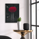 Kvinna med Rött Paraply - Svartvit Poster med Färg